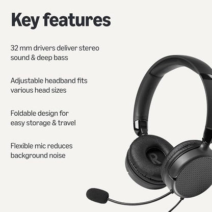 Amazon Basics Wired Computer Headset AMZ-E6090A 20 Hz - 20,000 Hz On Ear Headphones