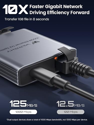 WARRKY 1 to 2 Ethernet Splitter RJ45 1000Mbps Aluminum Case Plug-and-Play