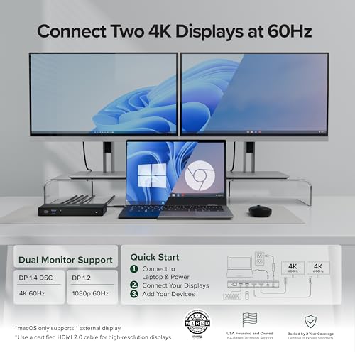 Plugable USB 3.0 Type C Docking Station UD-MSTH2 2xHDMI 4K 60Hz 65W