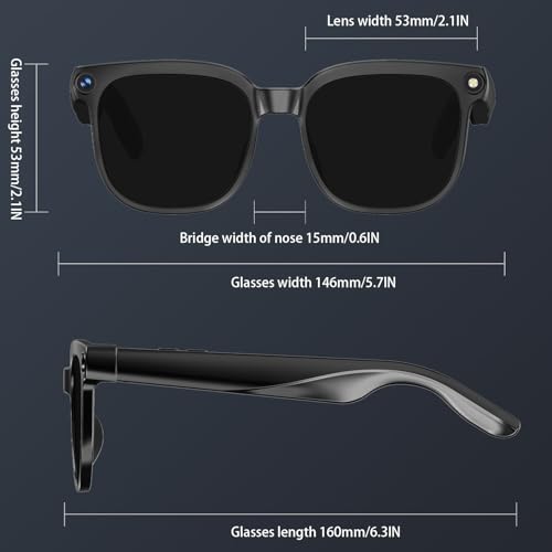 Bapick Smart Glasses 8MP Camera Open-Ear Black