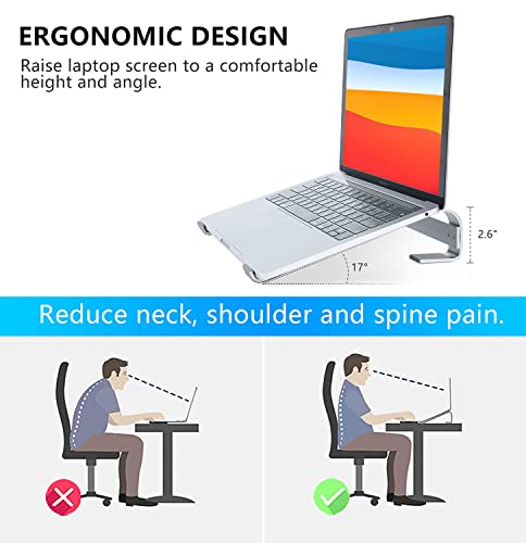 KYQEE 9.8 x 10.2 x 2.6 inches Laptop Stand LS01 Silver Aluminum Ergonomic Tabletop