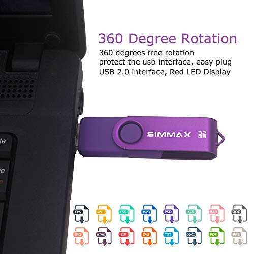 SIMMAX 32GB QD-SMFMIX-JZ32GB-PURPLE USB 2.0 Flash Drive 32GB Storage Capacity Lightweight 9-11 MB/s Write Speed 18 MB/s Read Speed