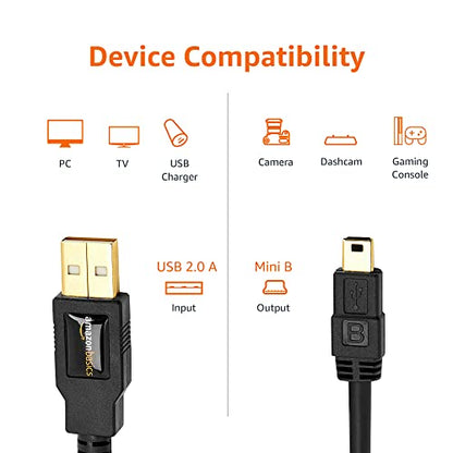 Amazon Basics 0.9m USB 2.0 A Male to Mini B Cable, 480Mbps, Black, Indoor/Outdoor Use