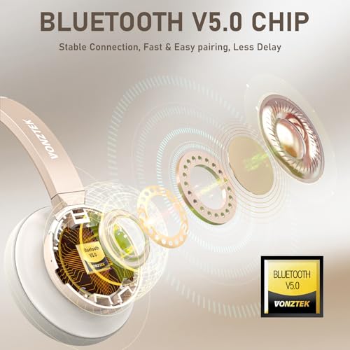 Vonztek BT783BJ-DG Wireless Headset 5.0 Bluetooth 49 Feet Noise Cancellation Communication Headset