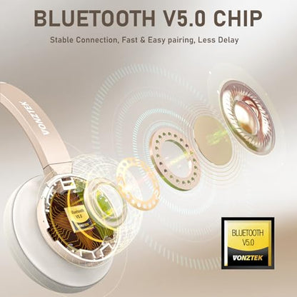 Vonztek BT783BJ-DG Wireless Headset 5.0 Bluetooth 49 Feet Noise Cancellation Communication Headset