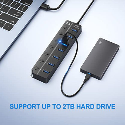 ONFINIO 7-Port USB Hub 3.0 Splitter Compatible with Windows and Mac