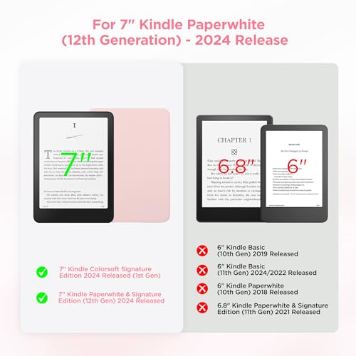 SESENSE 7'' Kindle Paperwhite and Colorsoft Magnetic Case Slim PU Auto Wake Pink