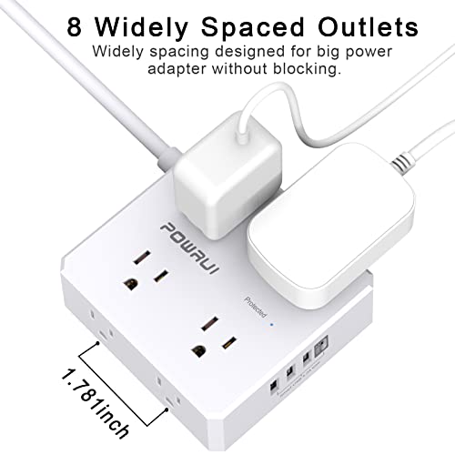 POWRUI 6 Ft AHR-803B Surge Protector Power Strip 8 Outlets 4 USB Ports 125 Volts White