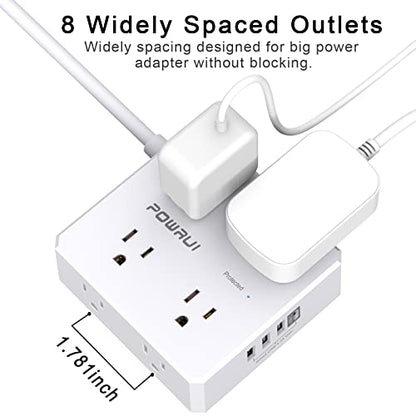 POWRUI 6 Ft AHR-803B Surge Protector Power Strip 8 Outlets 4 USB Ports 125 Volts White