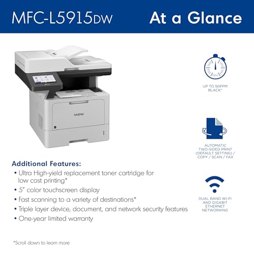 Brother 18.6" x 19.5" x 19.1" MFC-L5915DW 1200 x 1200 dpi Monochrome Laser Printer