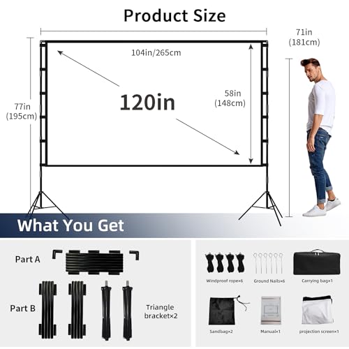 Wootfairy 120 inch Projector Screen 16:9 HD Manual Polyester Tripod Mount Screen