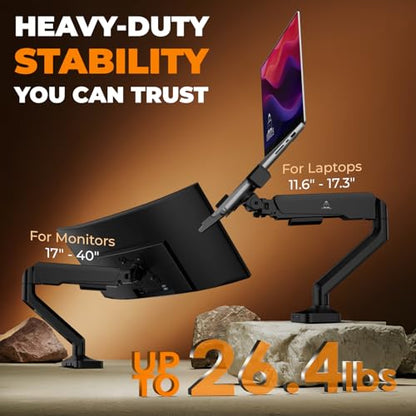DESKELLO Elevate Pro 17.3" Laptop Mount Arm - Desk/Tabletop Clamp-Mount - Adjustable - Heavy-Duty - Matte Black