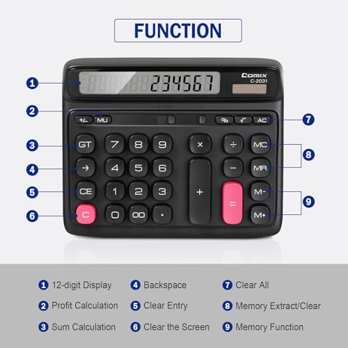 Comix 7.28" x 5.9" A-WM-C-2031BK LCD Standard Function Calculator