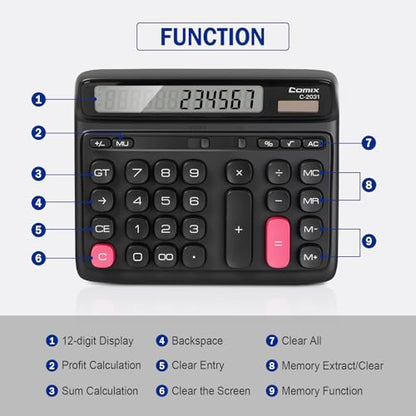 Comix 7.28" x 5.9" A-WM-C-2031BK LCD Standard Function Calculator
