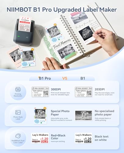 NIIMBOT B1 Pro Bluetooth Thermal Label Printer 300x300 DPI Monochrome Portable Label Maker