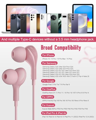 AILZPXX In-Ear USB C Headphones 964-06 Wired Earbuds with Microphone