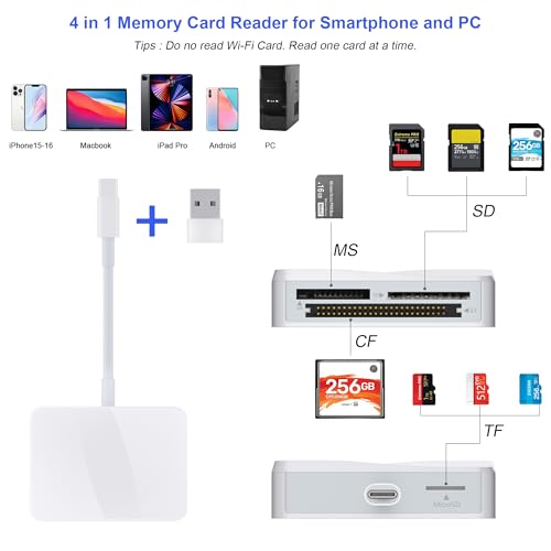RRSITIAU 4 in 1 CF/SD/MS/TF Card Reader USB C Adapter XC4M