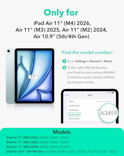 ESR iPad Air 11 Inch Case A3459 M4/M3/M2, iPad Air 5th/4th Gen 10.9 Inch A2588 Case, Adjustable Stand, Black