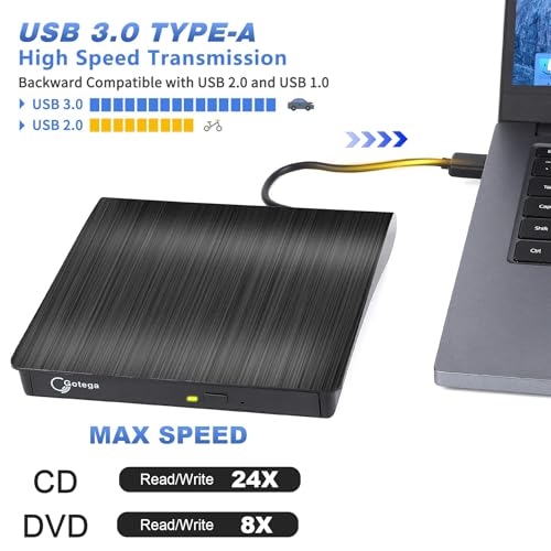 Gotega 10-Inch External DVD Drive USB 3.0 +/-RW Portable Optical Storage