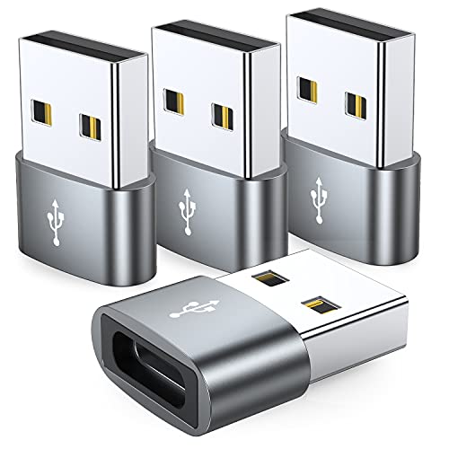 JXMOX USB-C Female to USB-A Male Adapter 4-Pack, Type C to USB Charger Converter