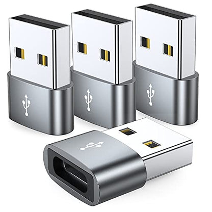 JXMOX USB-C Female to USB-A Male Adapter 4-Pack, Type C to USB Charger Converter