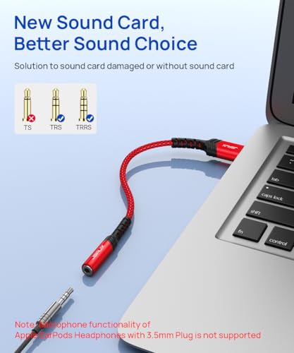 JSAUX USB-A to 3.5mm Jack Audio Adapter TRRS 4-Pole External Stereo Sound Card