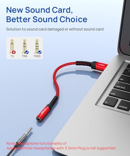 JSAUX USB-A to 3.5mm Jack Audio Adapter TRRS 4-Pole External Stereo Sound Card