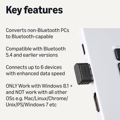 Amazon Basics Bluetooth 5.4 USB Adapter Dongle - USB Receiver for Bluetooth Devices