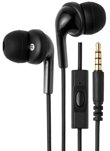 Amazon Basics 3.5mm Jack Wired Earbuds with Built-In Microphone Model 17E13BK