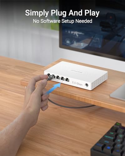 BrosTrend 5-Port 2.5G Ethernet Switch Unmanaged Ethernet Connectivity with 5 RJ45 Ports 2.5 Gbps Data Rate Desktop/Walls Mountable