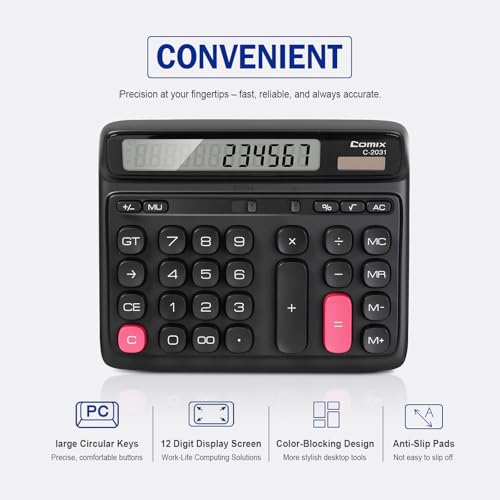 Comix 7.28" x 5.9" A-WM-C-2031BK LCD Standard Function Calculator