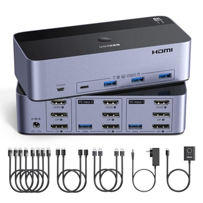 UGREEN 1 Count AK704 KVM Switch 8K@60Hz 2 Computers 3 Monitors Surface Mount Manual