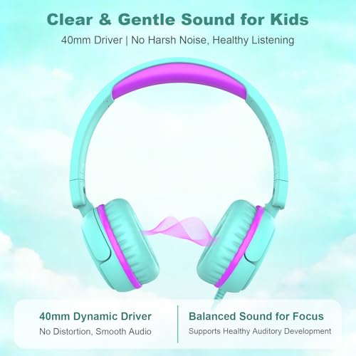 IMYB Kids Headphones V1, On-Ear Headphone, 85dB Volume Limiting, Green, 3.5mm Jack