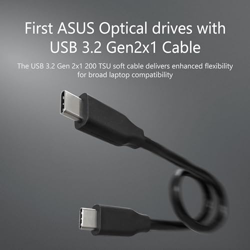 ASUS SDRW-08U3M-U/BLK/G/AS/P2G External Ultra Slim Portable DVD Writer, USB 3.2 Gen2x1 Type-C, Compatible with Windows 11, 10, 8/8.1 and macOS