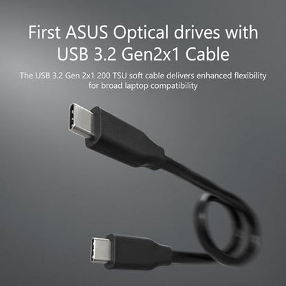 ASUS SDRW-08U3M-U/BLK/G/AS/P2G External Ultra Slim Portable DVD Writer, USB 3.2 Gen2x1 Type-C, Compatible with Windows 11, 10, 8/8.1 and macOS