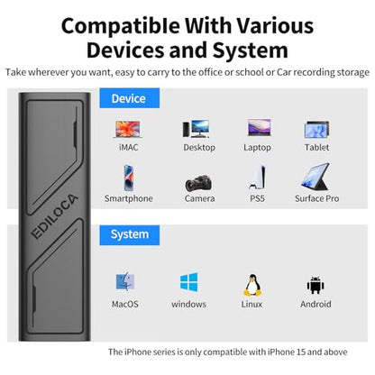 Ediloca 1TB EP1000 External Solid State Drive, 1000MB/s Read Speed, USB 3.2 Gen2, Portable 2.5-inch SSD