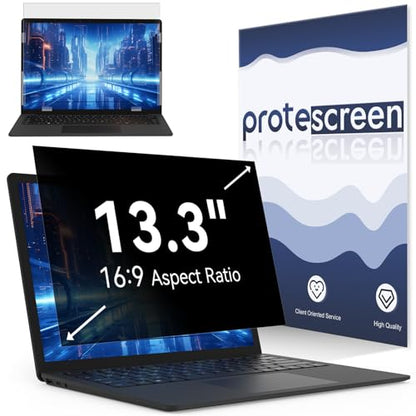 Protescreen 13.3 Inch Privacy Filter Compatible With Lenovo HP Dell Acer Asus, 16:9 Aspect Ratio, Matte Finish, Tempered Glass