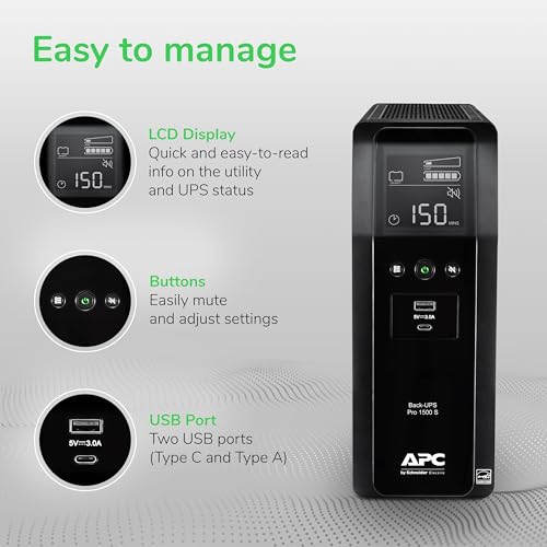 APC 1500VA BR1500MS2 Uninterruptible Power Supply 900 Watts 120 Volts Tower UPS
