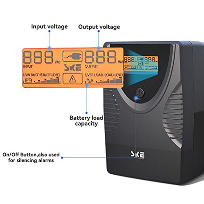 SKE SMART KEY ENERGY 850VA/480W UPS Uninterruptible Power Supply, 120V, 2.18A, 6 Outlets, Metal Tower Form Factor