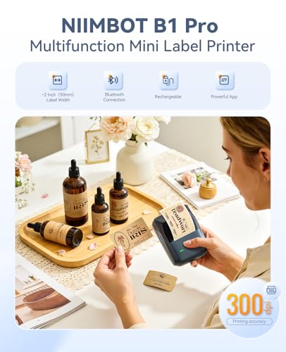NIIMBOT B1 Pro Bluetooth Thermal Label Printer 300x300 DPI Monochrome Portable Label Maker