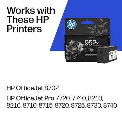 HP 952XL High Yield Black Original Ink Cartridge F6U19AN Compatible Printers: OfficeJet 8702, Pro 7720, 7740, 8210, 8216, 8710, 8715, 8720, 8725, 8730, 8740