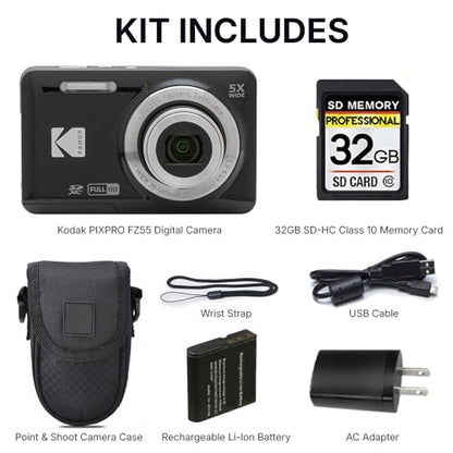 Kodak 2.7 Inches KODFZ55BK 16 MP Compact Camera 1080p JPEG Digital Point & Shoot