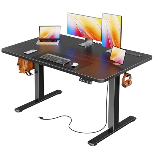 Huuger 47.2 x 23.6 Inch Electric Standing Desk with Built-in Outlets, Height Adjustable, Black, New