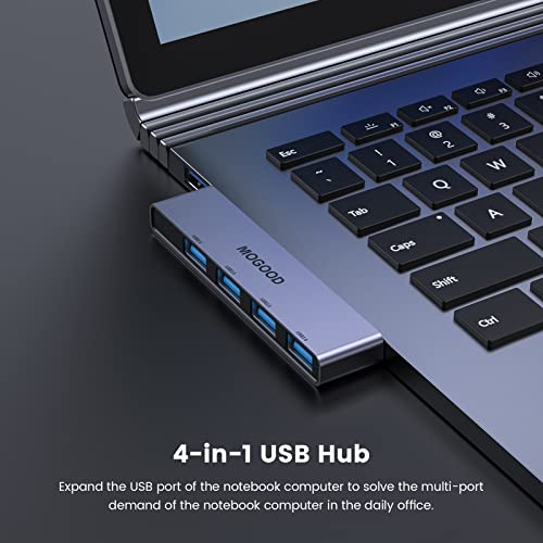 MOGOOD USB Hub 4 Ports Ultra-Slim Metal USB 3.0 Splitter for Laptop and Desktop