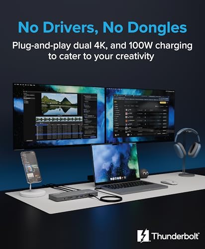 Plugable 13-in-1 Thunderbolt 4 Dock TBT-UDM Dual 4K HDMI 100W Charger 13 Ports USB-C USB-A 6x USB 4x HDMI