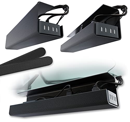 Scandinavian Hub Under Desk Cable Management Tray, 2 Pack, Self-Adhesive, Black