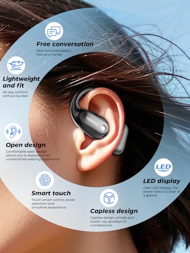 MINISO MS190-BLACK Open Ear Translation Headphones Wireless Bluetooth 6.0 Dynamic Driver
