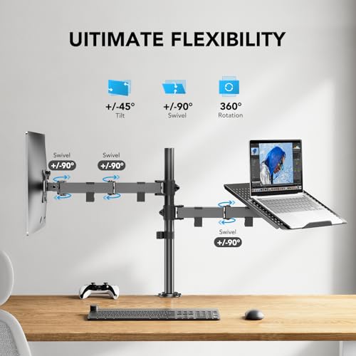 HUANUO 32 Inch Monitor and 17 Inch Laptop Adjustable Mount, HNCM2, Tabletop Mount, Articulating, Alloy Steel, Black