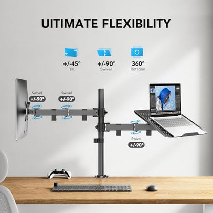 HUANUO 32 Inch Monitor and 17 Inch Laptop Adjustable Mount, HNCM2, Tabletop Mount, Articulating, Alloy Steel, Black