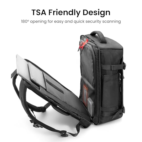 tomtoc 40L T66M1D1 Daypack Backpack, Black, Water Resistant Travel Pack with Laptop Compartment